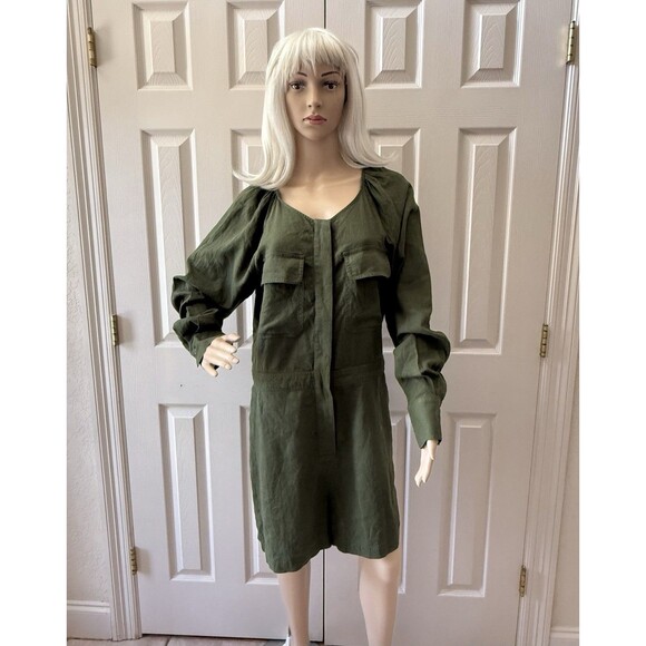 Banana Republic Linen Blend Utility Blend Romper In Treegrove Green Sz L New - Picture 3 of 8